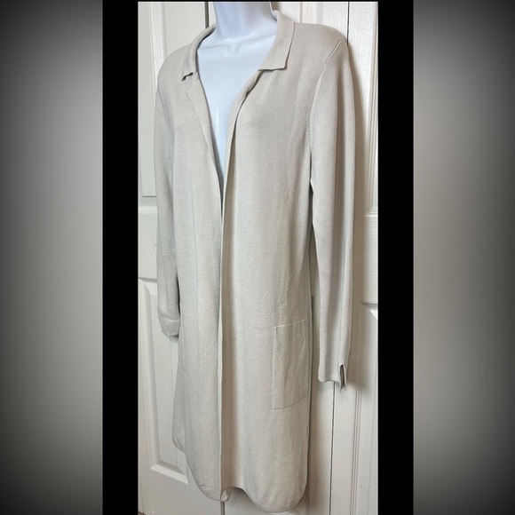 EILEEN FISHER Cardigan Sweater Duster Long Ivory White Silk Organic Open Large - Picture 5 of 7